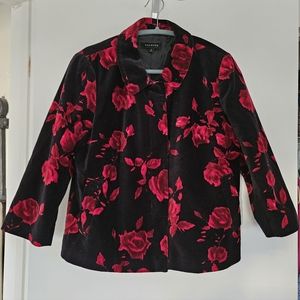 Womens Talbot Blazer lined size 12 velvet black red roses